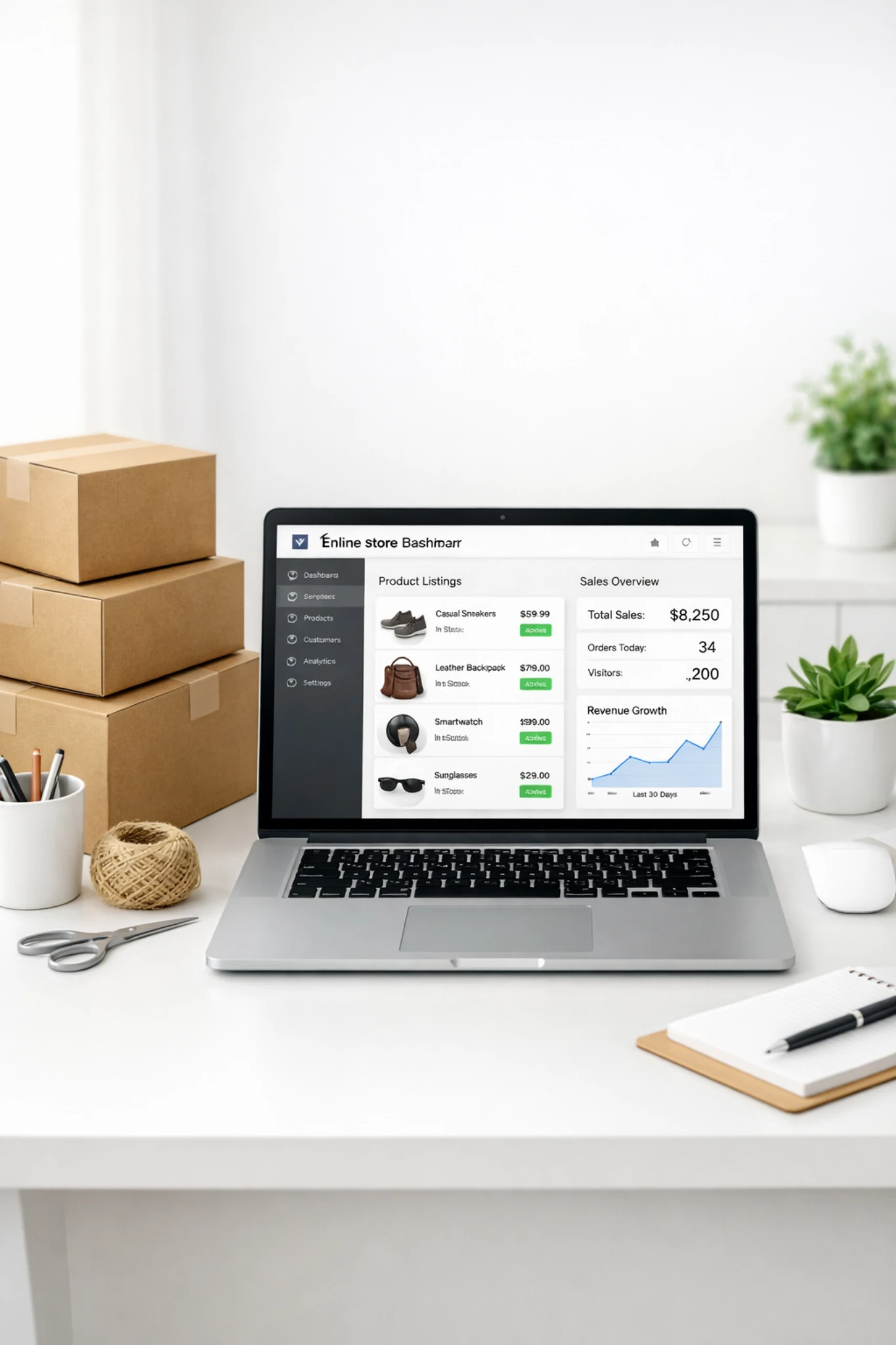 Shopify ecommerce growth dashboard with product listings analytics and online store performance metrics