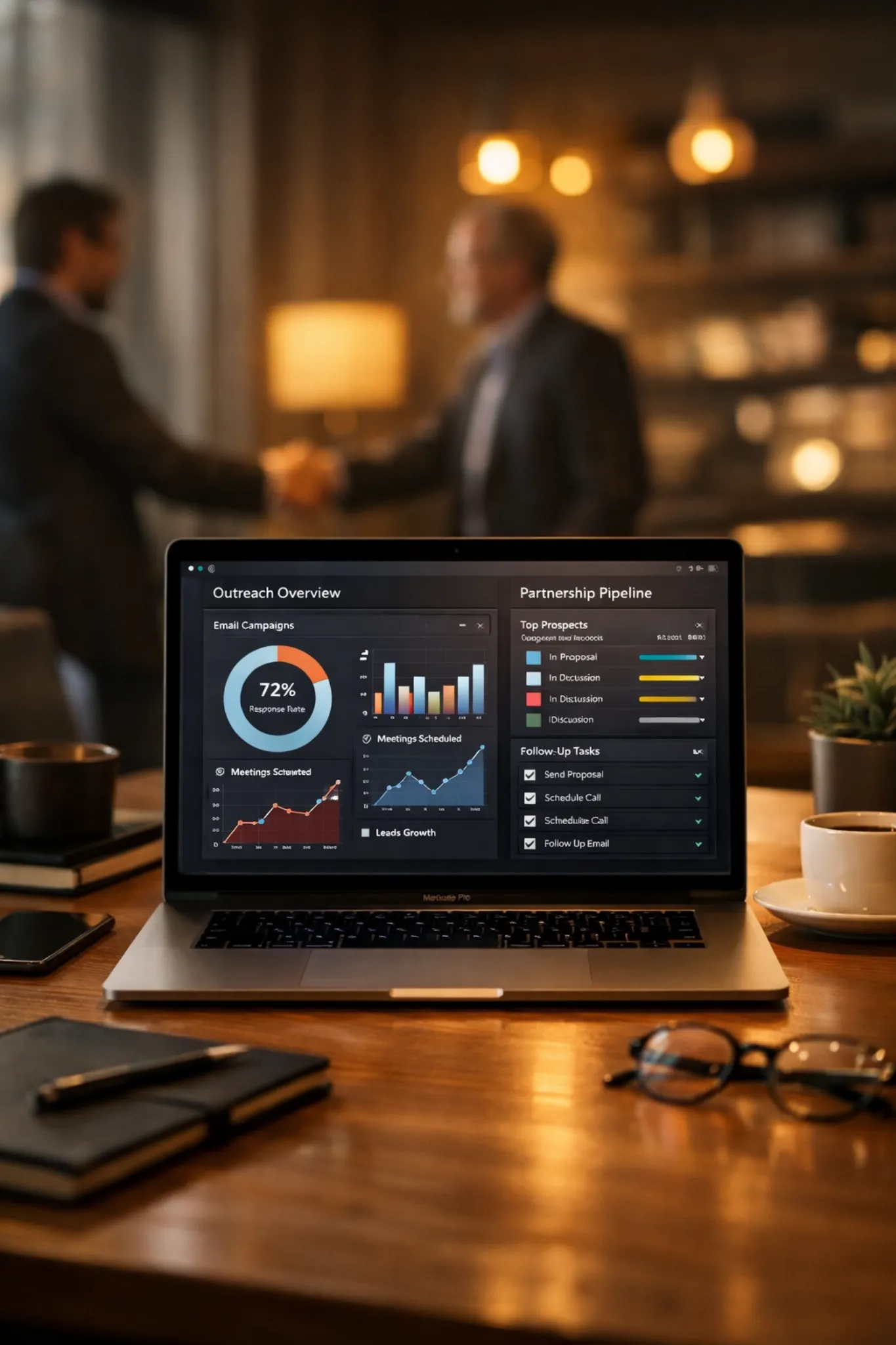 Strategic outbound growth system for B2B outreach showing communication workflows and partnership development