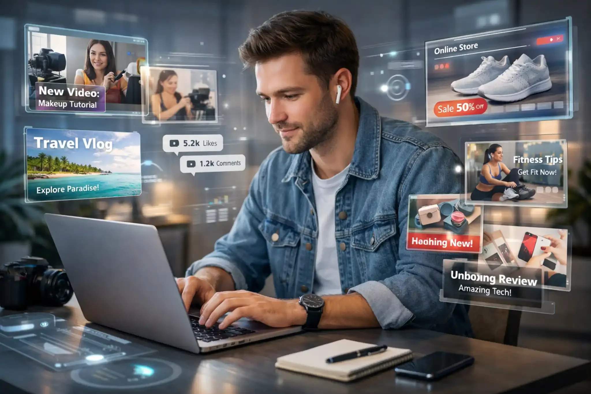 Content creator using free AI image generators for social media and marketing visuals