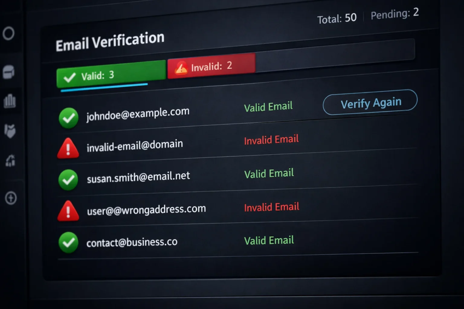 Email verification process for B2B lead list quality control